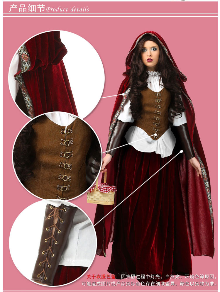 Cosplay trang phục biểu diễn Halloween sang trọng Cô bé quàng khăn đỏ Trang phục Phục hưng Phục vụ mùa đông Cô bé quàng khăn đỏ cosplay tifa