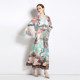 2023 summer holiday style retro loose deep V-neck long-sleeved chiffon dress long skirt