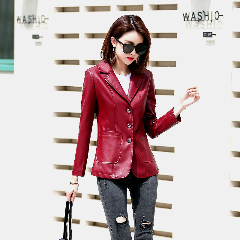 Sheepskin coat Korean slim fashion leather leather women 2021 autumn and winter plus cotton suit collar small fragrant style jacket