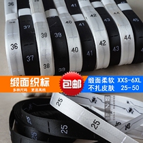 Size code number number Weaving label cloth label English label weaving label spot wooden shuttle satin pants label children black