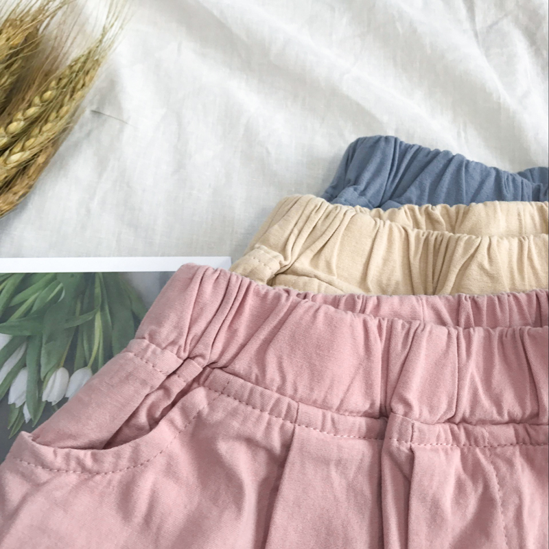 2020 mùa hè girlcotton mới lỏng quần bảy điểm Haron quần tinh khiết màu quần bé triều phá vỡ quần