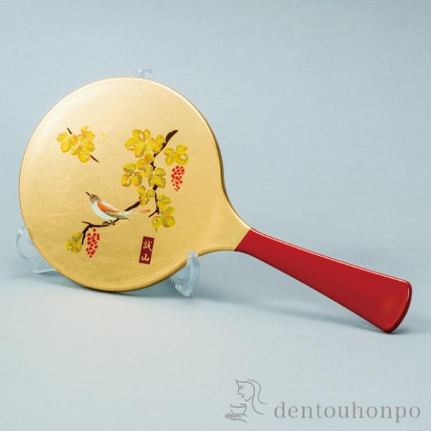 : Japanese-made imported mountain lacquerware pure handmade gold leaf flower with a handle mirror Japanese-style cosmetic mirror-Taobao