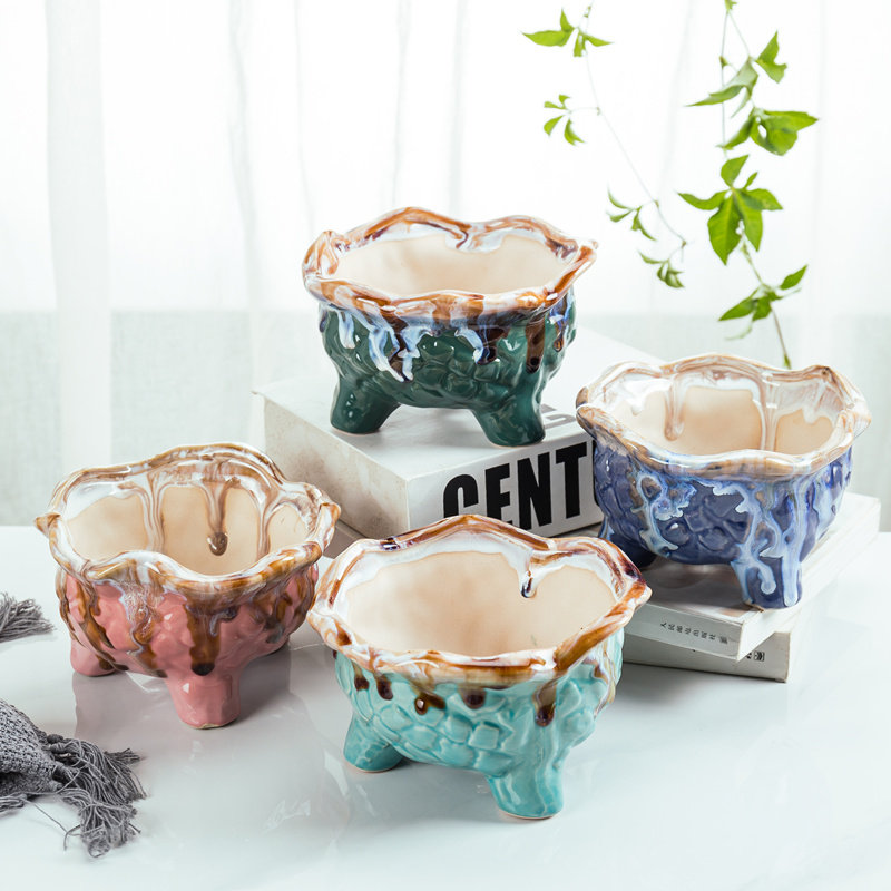 Succulent flower pot burst glaze color ceramic plant rough pottery retro creative size caliber simple special clearance