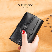 Burglar-proof brushed genuine leather short wallet woman long style 2022 new stylish folding cow leather mom Little zero money clip womens style