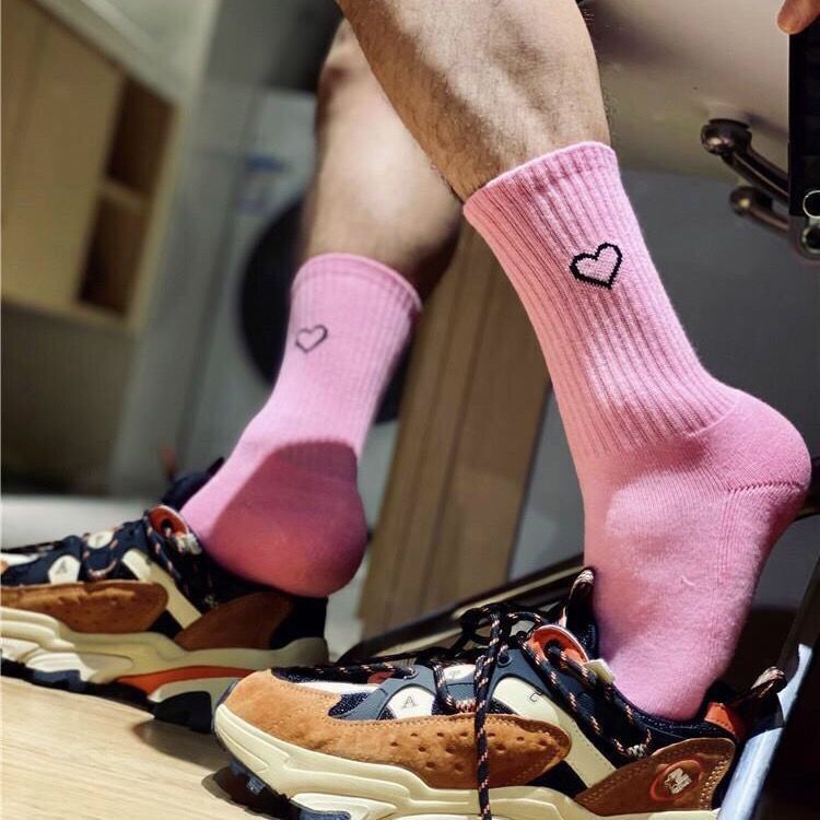 Heart Socks for Women, Korean Style Mid-Calf ins Trendy Versatile Solid Color Socks for Men and Women, Sports Trendy Men's Long Socks