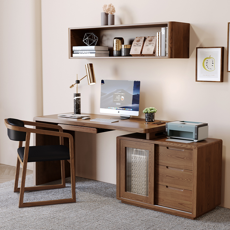Nordic corner solid wood desk bookcase one modern minimalist study telescopic computer desk double home desk