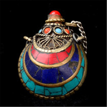 Folk style Nepal Tibetan snuff bottle exotic ethnic customs clothes hanging ornaments handmade inlaid turquoise snuff bottle