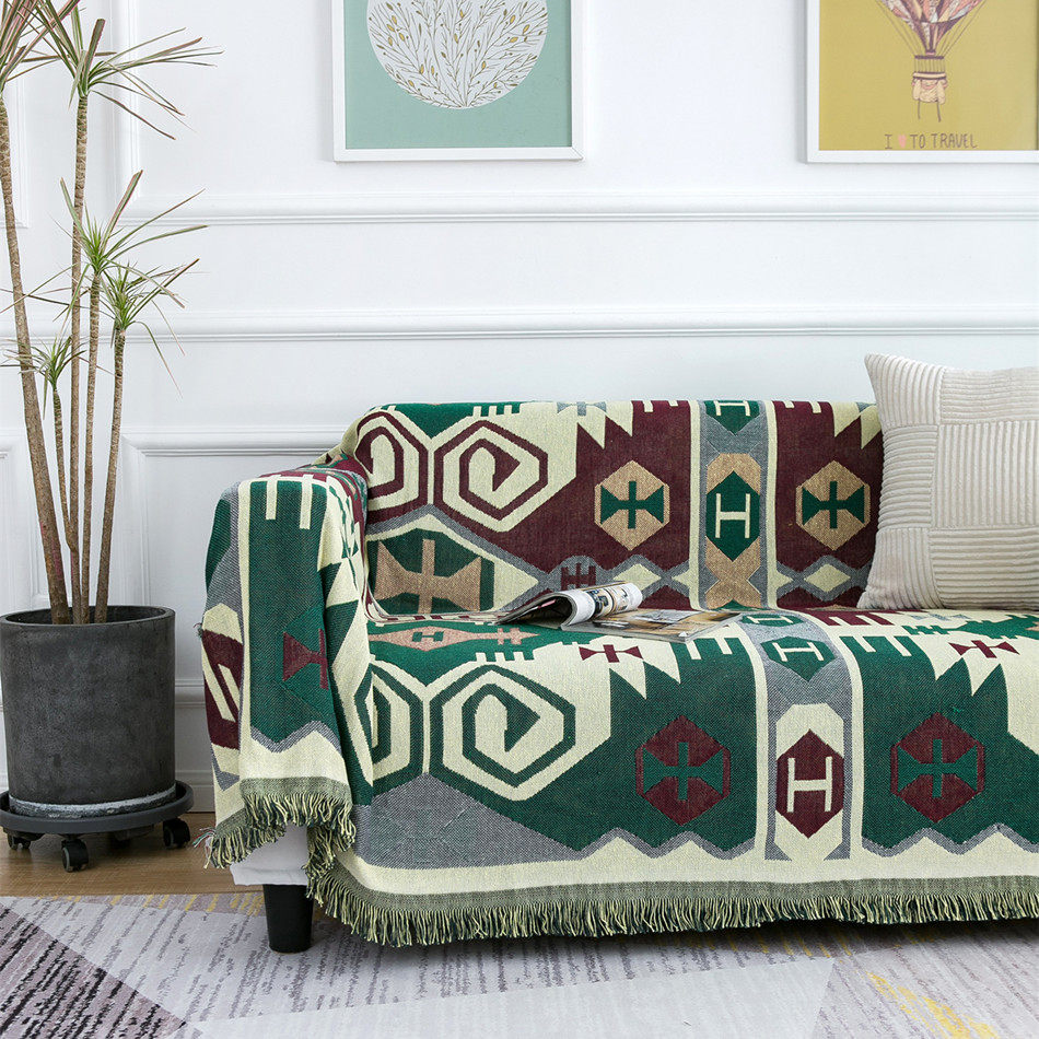 Bohemian Retro Sofa Towels Double Face Full Cover Cotton Thread Blanket Dust Cover Geometric Knit Sofa Blanket Decoration Blanket