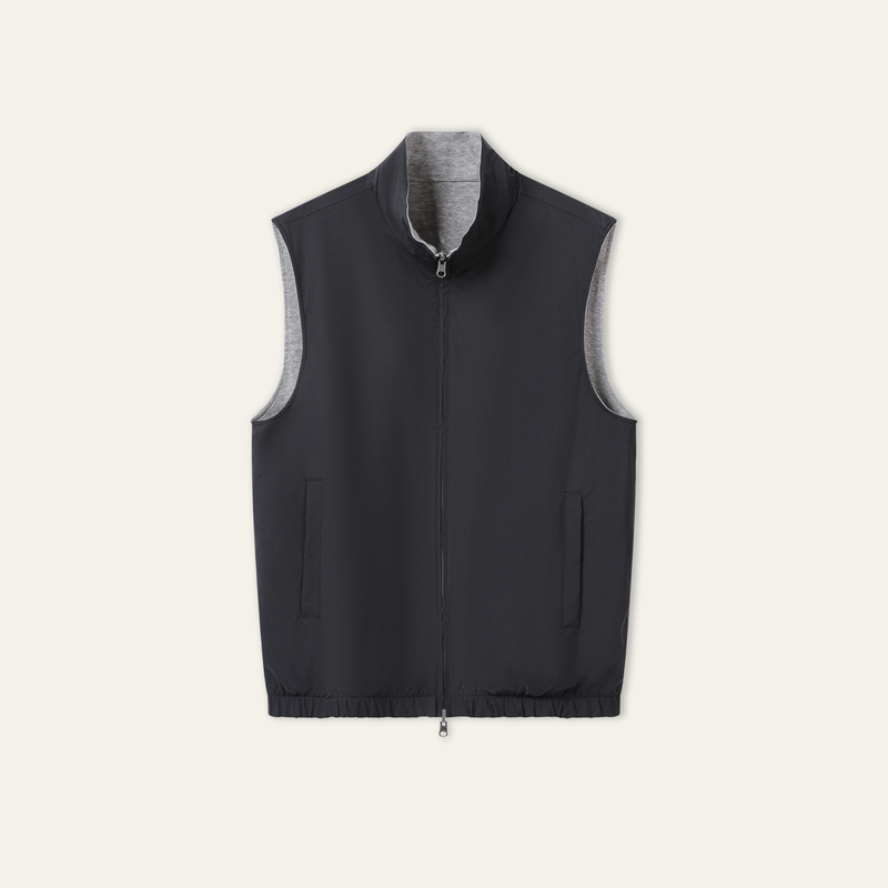 Riches Maitine Lp Same Style Double Zipper Stand Collar Lyocell Wool Reversible Jacket Vest