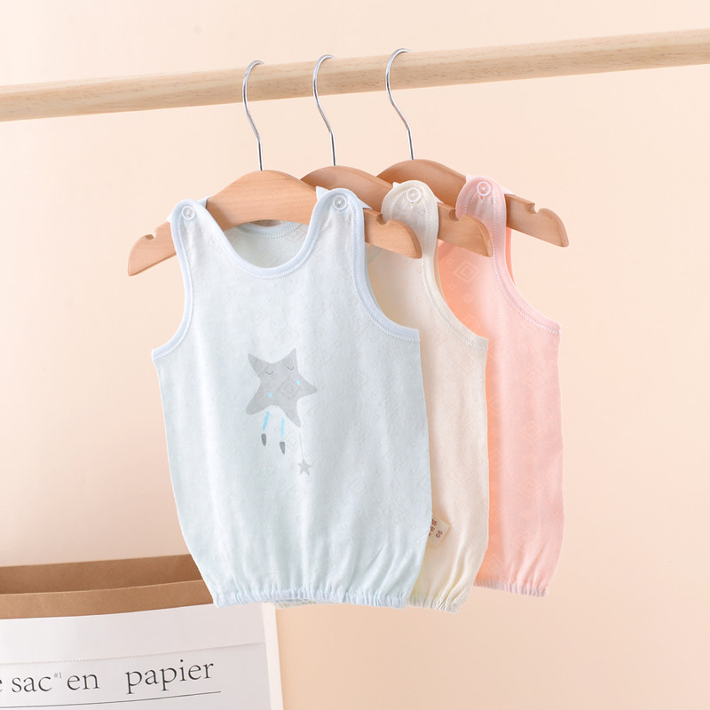 Yingmeiqi pure cotton ultra-thin mesh vest summer 0-2 years old male and female baby shoulder buckle knitted inner wear thin style