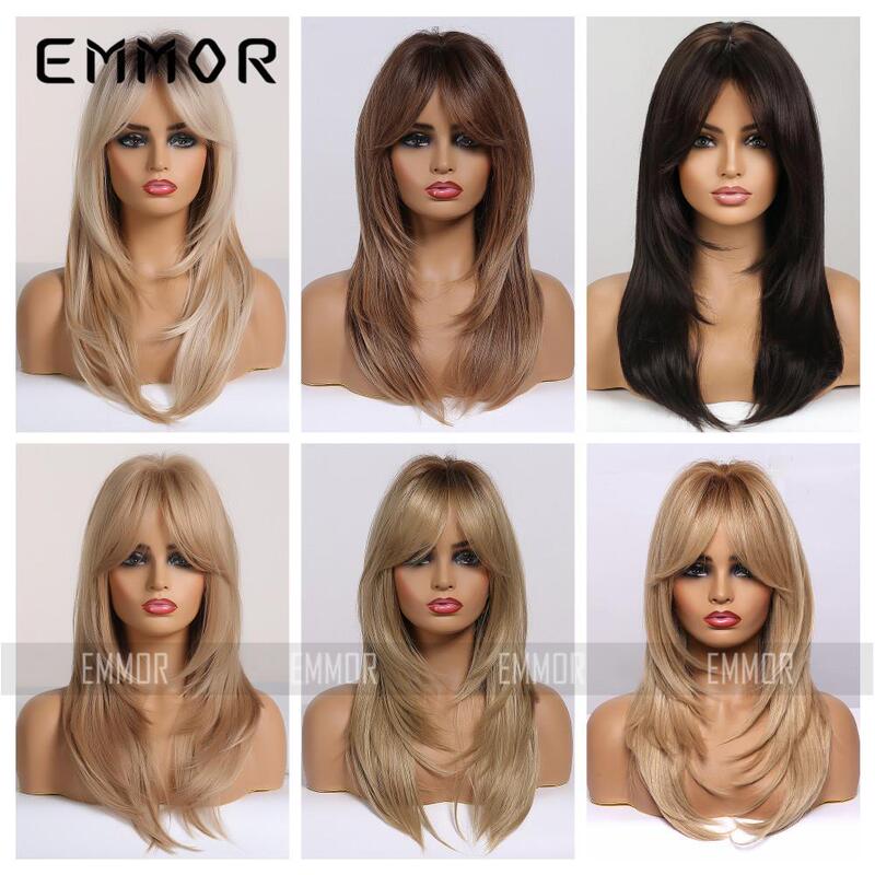 2025 Multiple Styles and Colors Available Full Wigs, Gradient Gold-Black-Brown Hot-Selling Models, Medium-Length Straight Hair with Curly Ends, Wigs
