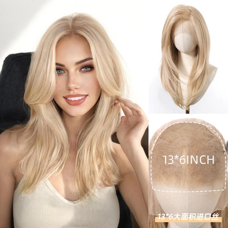 New Style Wig 13*6 Lace with Large Area for Free Parting, Golden Color, Medium-Length Full Wig, Factory Ready Stock