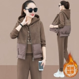 Демисезонные джинсы с начесом, модный спортивный костюм, бархатная толстовка, комплект, 3 предмета