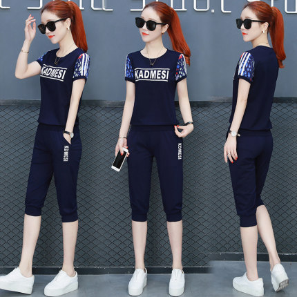 2018夏天新款女装韩版时髦休闲运动服套装字