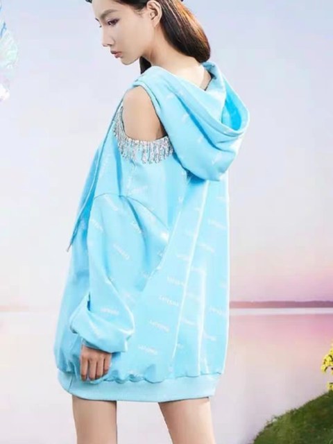 Lolipa Women's Letter-Print Hooded Sweatshirt 2022 Spring New Design Tassel Off-Shoulder Loose Long-Sleeve Top