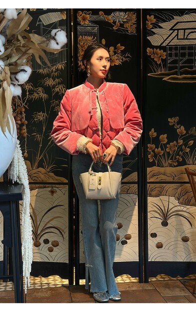 [Peach Blossom Source Series]Pink Chinese-Style New Traditional Women's down Jacket Warm Cotton Coat Outerwear Top