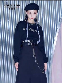 Lolypop Women's Short Pullover Sweatshirt 2022 Early Spring New Fashion Round Neck Long-Sleeved Top