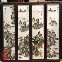 Jingdezhen porcelain plate painting Chinese modern four-screen hanging painting bedroom decoration painting Middle Hall painting mural pastel landscape