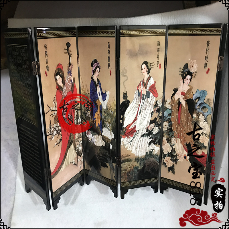 Retro Home Living Room Office Decoration Painting Pendulum mini-folding style Double-sided process Screen painting ancient painting nostalgia