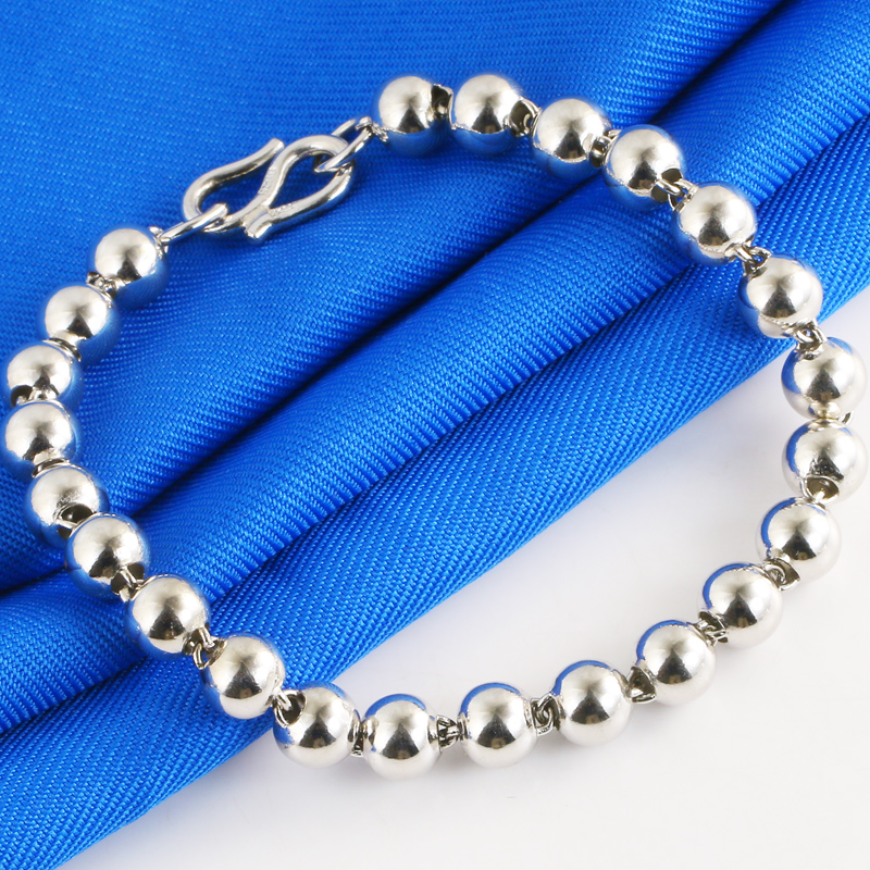 Platinum hand clasp men's men's Pt950 white gold pearl pearl bead chain women's plain gold couple real gold