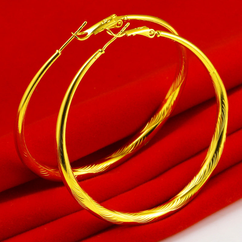 Gold earrings 9999 pure gold women's large circle pure gold jewelry new trendy fashion jewelry gifts