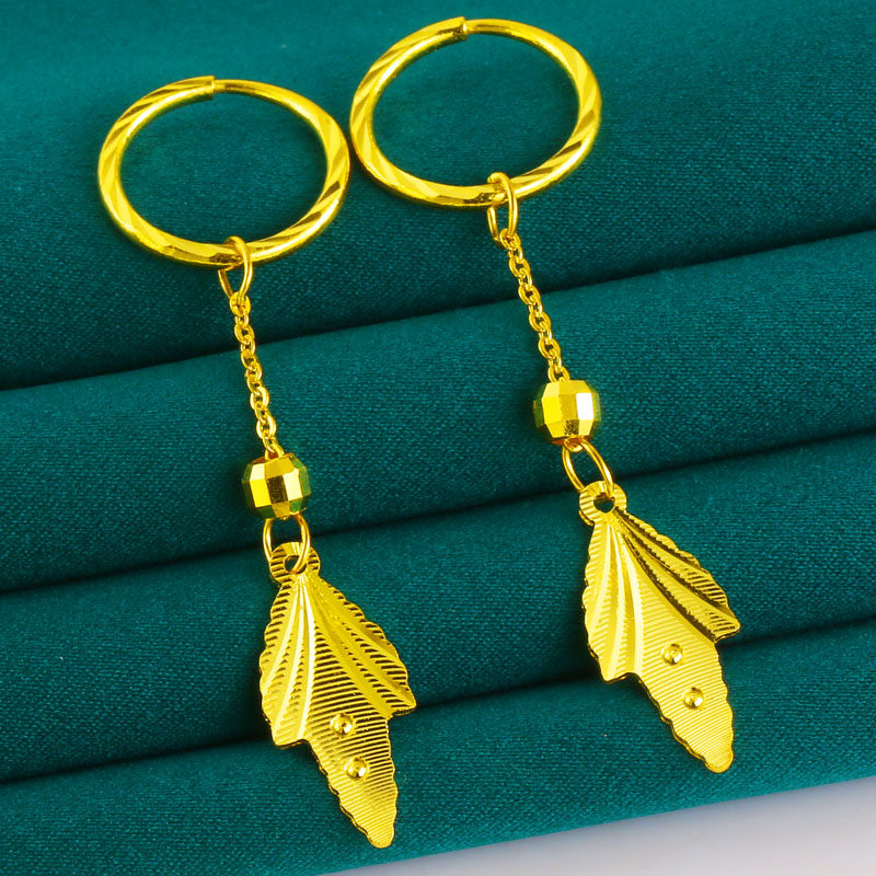 Gold earrings 9999 pure gold earrings tree leaf earrings women's models for mother and wife real gold jewelry pure gold