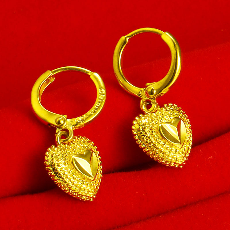 Gold earrings 9999 pure gold women's love-shaped couple earrings real gold jewelry small ear buckle earrings mother