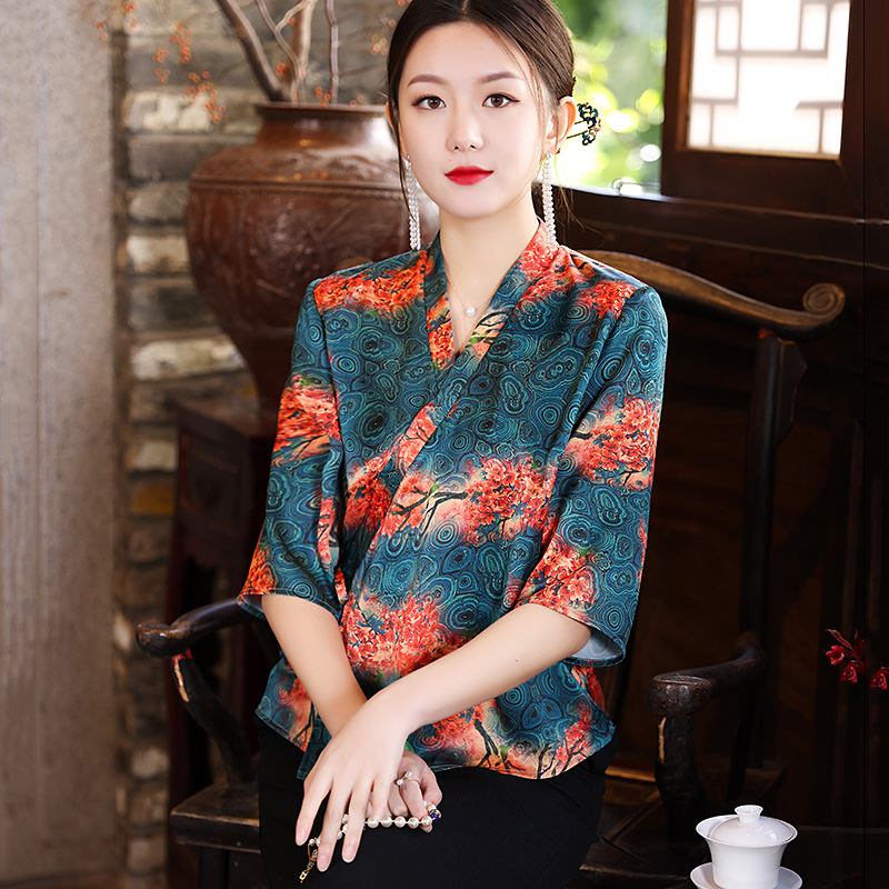 Antique women's clothing 2022 spring and summer young Chinese style retro top women's loose and thin ethnic style improved Hanfu