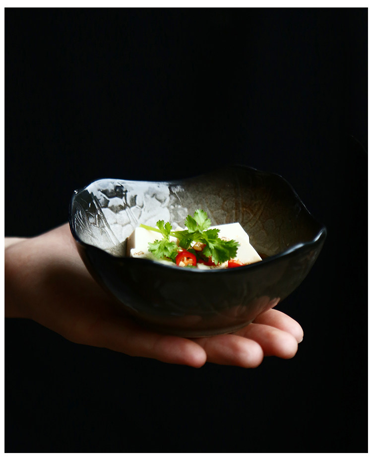 Retro restaurant, Japanese hotel, kitchen, home Black Mist series ceramic tableware set, plates, bowls and dishes pic 14