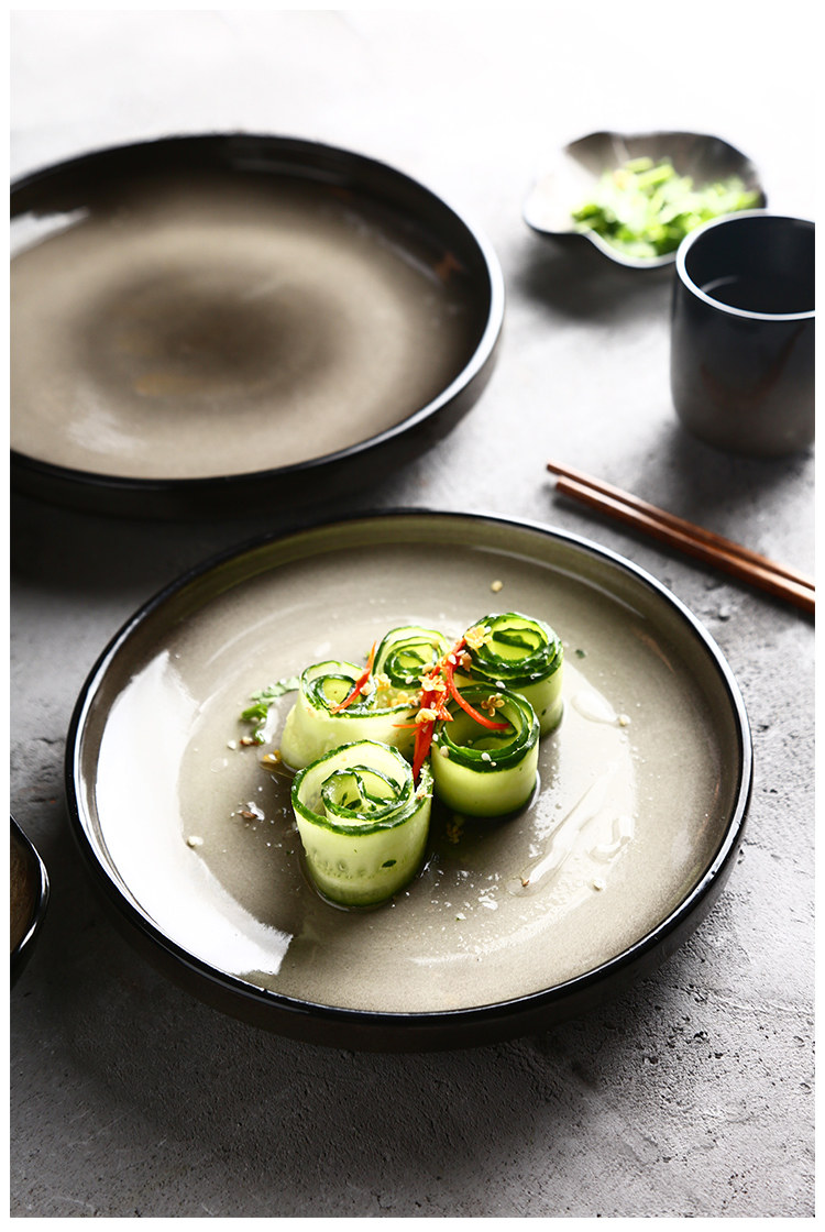 Retro restaurant, Japanese hotel, kitchen, home Black Mist series ceramic tableware set, plates, bowls and dishes pic 12