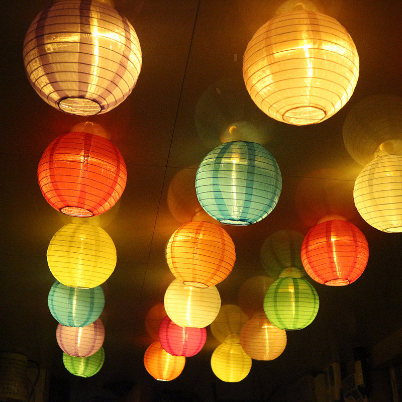 Mid-Autumn Festival National Day Outdoor waterproof decoration hanging decoration Indoor scene decoration Chandelier cover color round folding cloth lantern