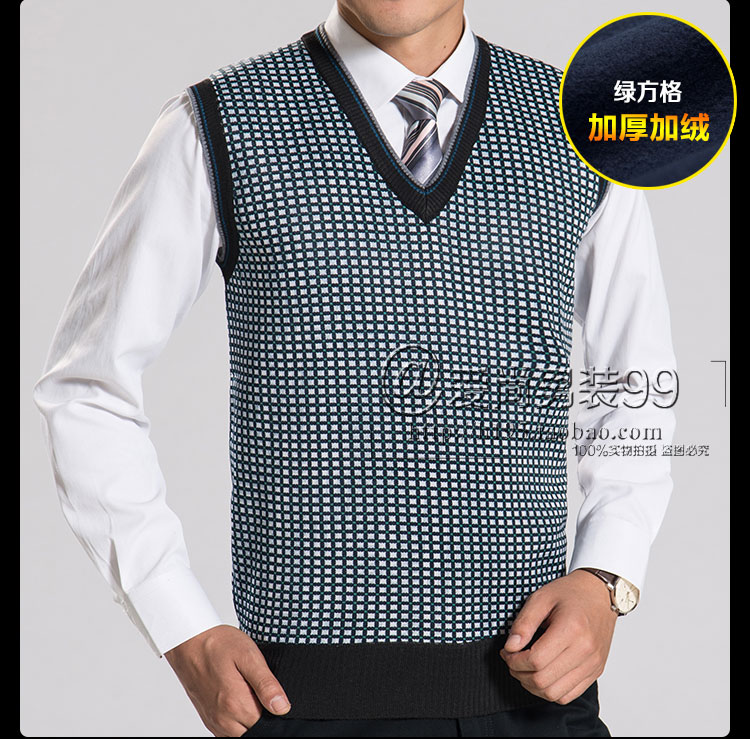 Áo len ấm áp mùa thu và mùa đông áo len trung niên kinh doanh áo len giản dị nam cộng với áo vest độn nhung áo vest nam công sở