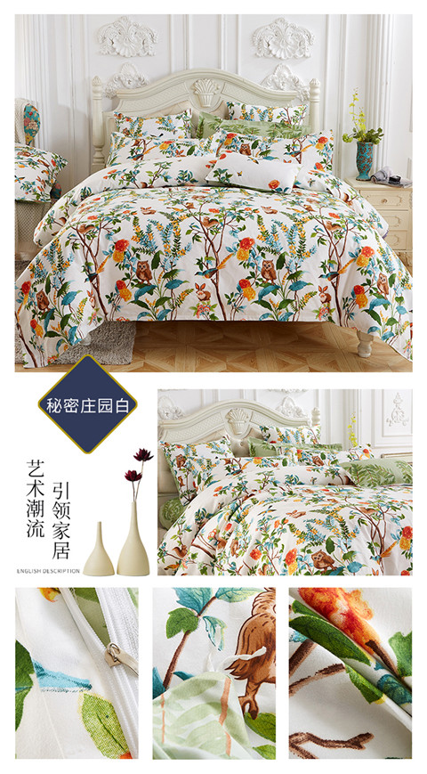Vườn hoa gió bông bốn mảnh bộ đồ giường lớn hoa trải giường bằng vải lanh bộ ba bộ chà nhám đơn giản - Bộ đồ giường bốn mảnh chăn ga