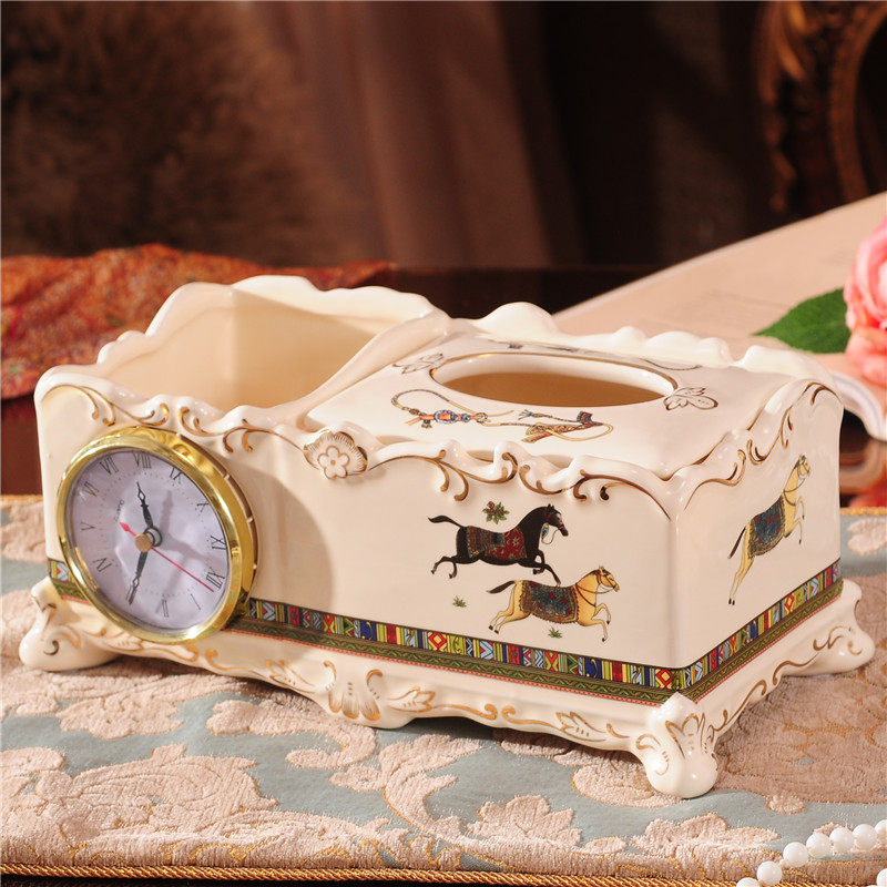 European-style luxury ceramic tissue box Plum toilet paper box Multi-function remote control storage box Home coffee table ornaments