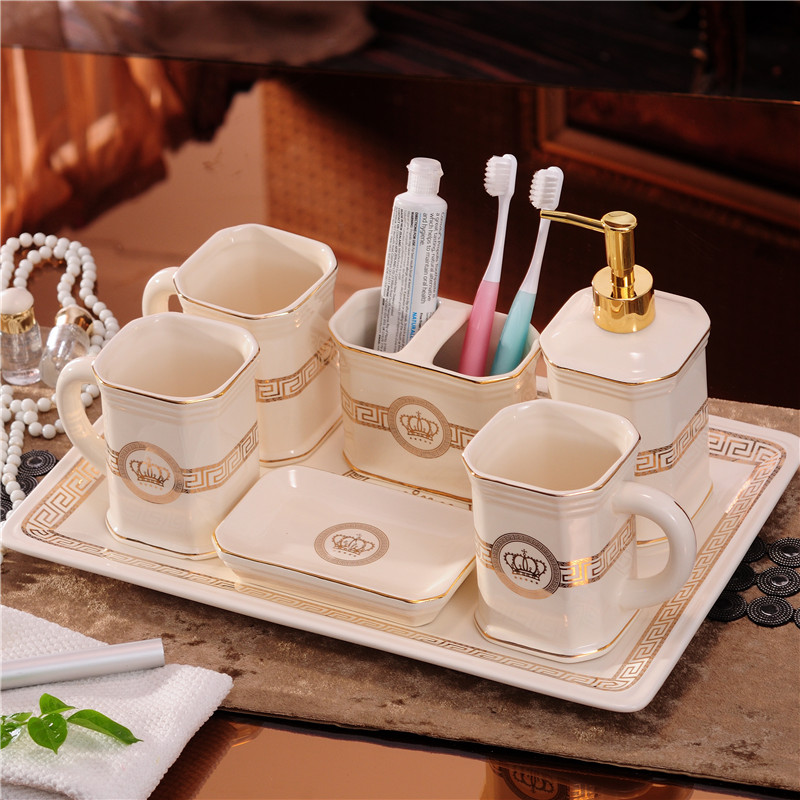 Eurostyle Creative Ceramics Bathroom Five Pieces Sets of Bath Room Supplies Makeup room Toothbrush Cup Gargling Cups for toiletries