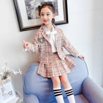 Girls Spring and Autumn Suit Set Childrens Small Suit JK Uniforms Three Pieces British Academy Style