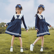 Girls spring and autumn dresses 2021 new big childrens autumn college style princess dress childrens little girl Western style skirt
