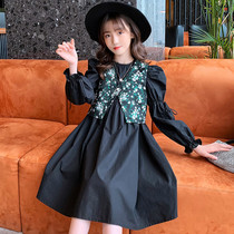 Girls  autumn 2021 new little girl vest dress two-piece set childrens Korean version floral skirt Western style