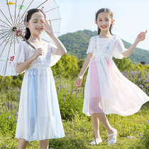Girls Summer Clothes Hanfu dress super fairy new childrens little girl Chinese style short-sleeved ancient dress Tang retro