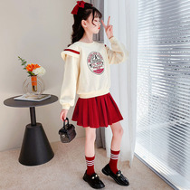 Girls spring and autumn sweater 2021 new childrens autumn clothes middle school childrens college wind sweater skirt suit fashionable foreign style