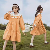 Girls autumn 2021 new big boy long-sleeved dress fat girl Korean version casual princess skirt Western style