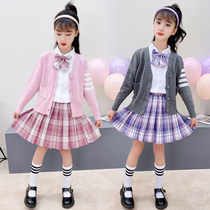 Girls Spring and Autumn College style long sleeve sweater top Sweater Childrens cardigan jacket single piece