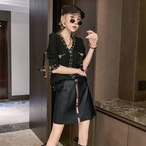 Leather skirt PU skirt womens winter new 2020 European station fashion temperament high waist bag hip zipper a word skirt tide