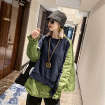 Sweater women loose crew neck 2020 autumn new European station fashion stitching contrast color thickened padded wild jacket