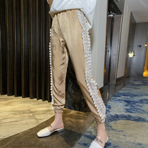 Sports casual pants womens summer thin model 2021 New European station heavy industry lace loose slim Joker pants