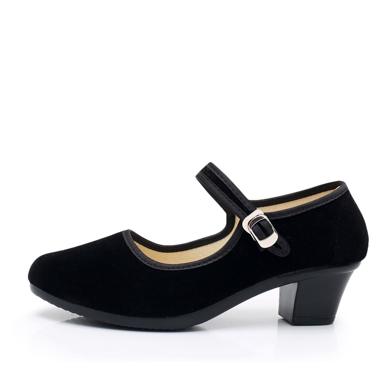 Folk dance shoes Jiaozhou Yangko shoes women's belt with Tibetan dance examination black cloth shoes Northeast folk high-heeled dance shoes
