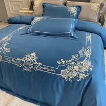European solid color silk sheets four-piece set Cotton pure cotton embroidery quilt cover 1 8m bed sheet Ice silk bedding