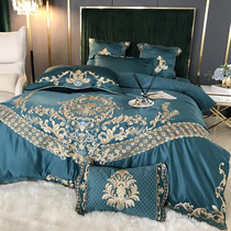 Atmospheric luxury silk embroidery four-piece set Cotton cotton quilt cover satin European naked bedding Fitted sheet