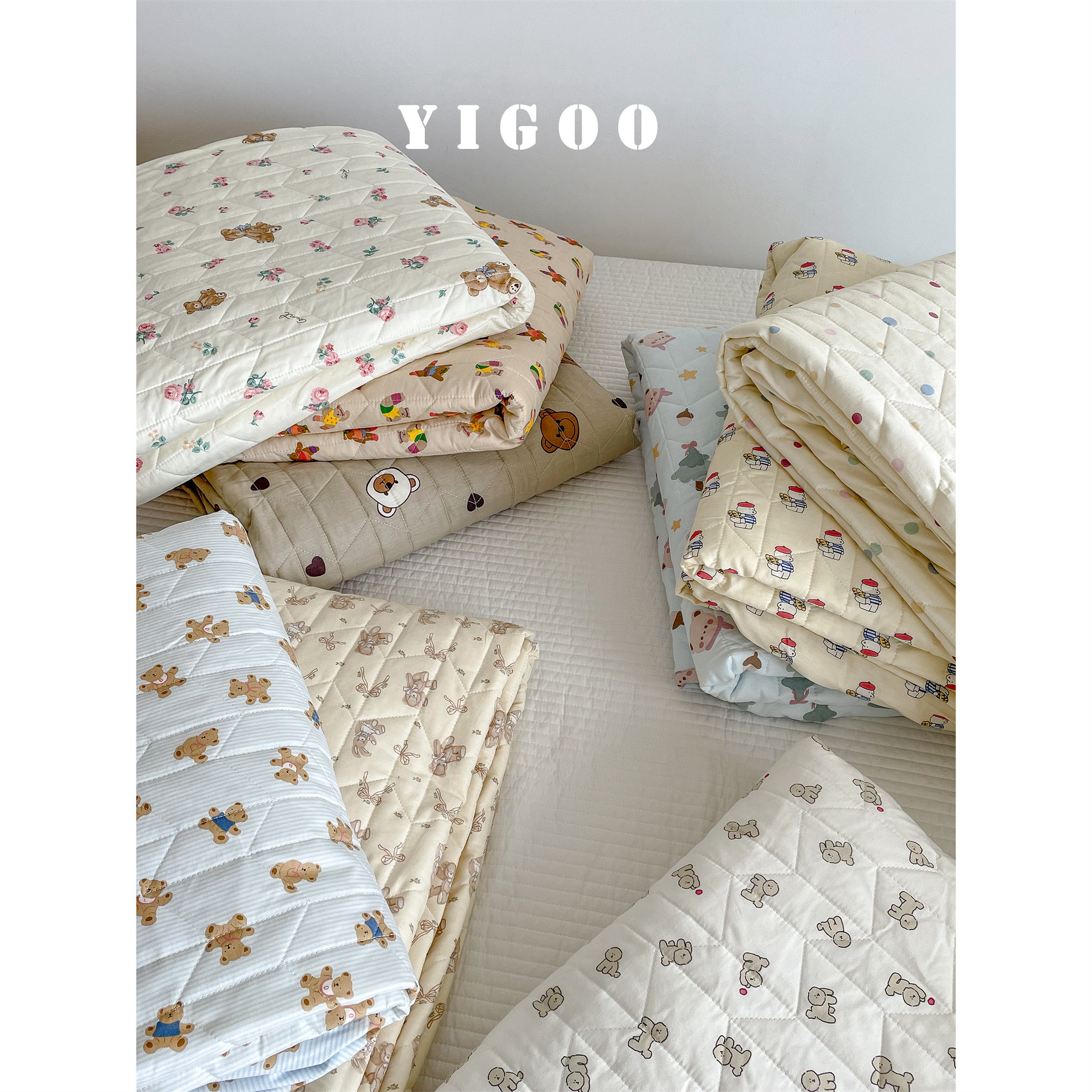 Корейский хлопковый наматрасник с печатью и стеганой подкладкой, водостойкий комплект из 3 предметов