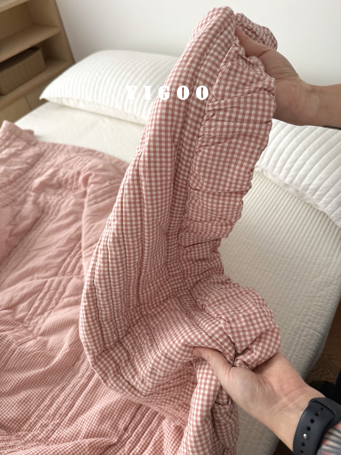 Корейское складчатое кружевное ретро цветное тканое хлопковое клетчатое модальное хлопковое четырехсезонное кондиционерное цельное одеяло мягкое после стирки